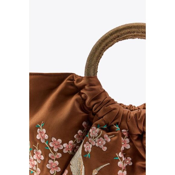 ZARA FAN BAG WITH EMBROIDERED FLOWERS AND BIRDS - Picture 3 of 6